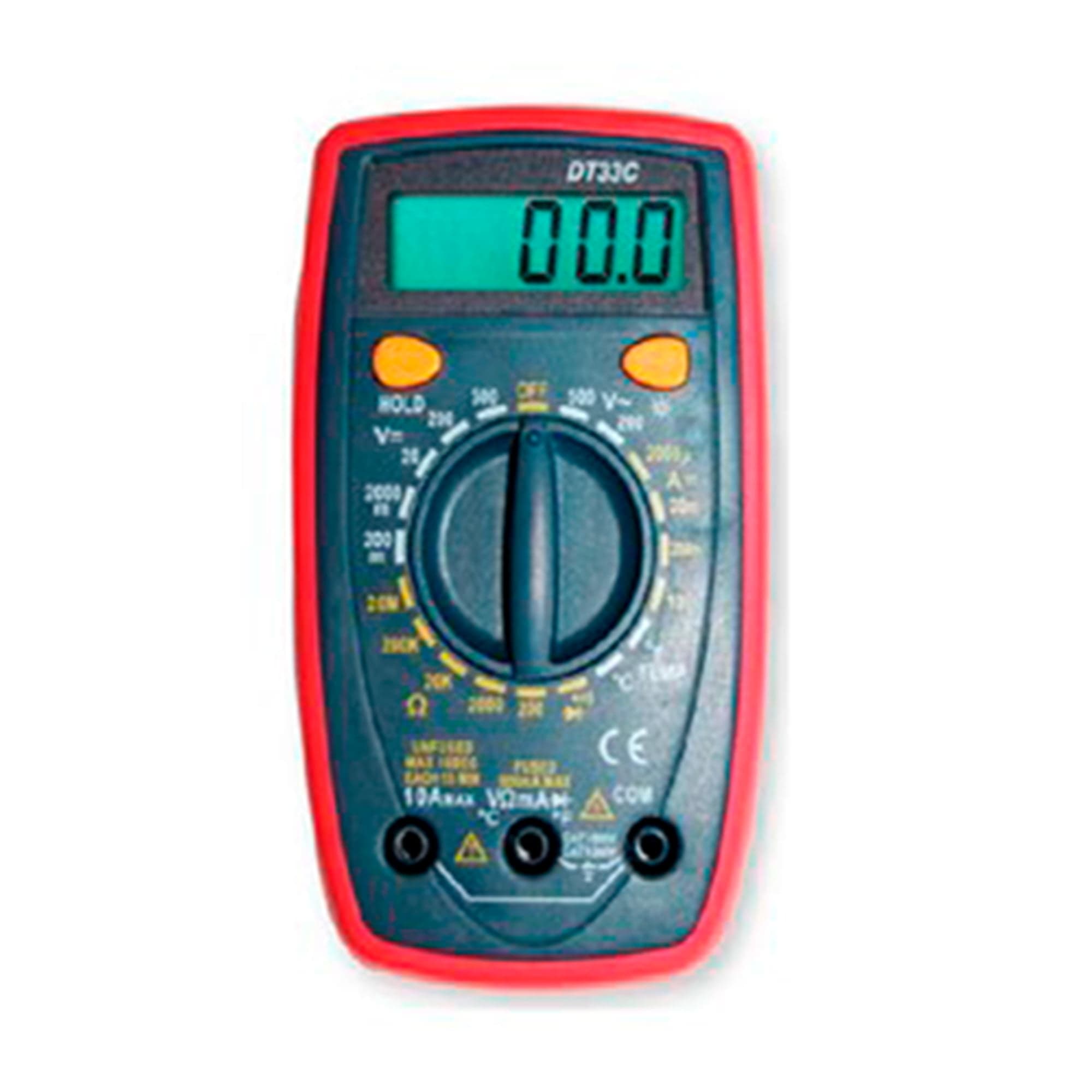 MULTIMETRO DIGITAL 500V AC/DC 10A DC 20M OHM CONTINUIDAD CAT II 600V CE DT33C WEIHUA
