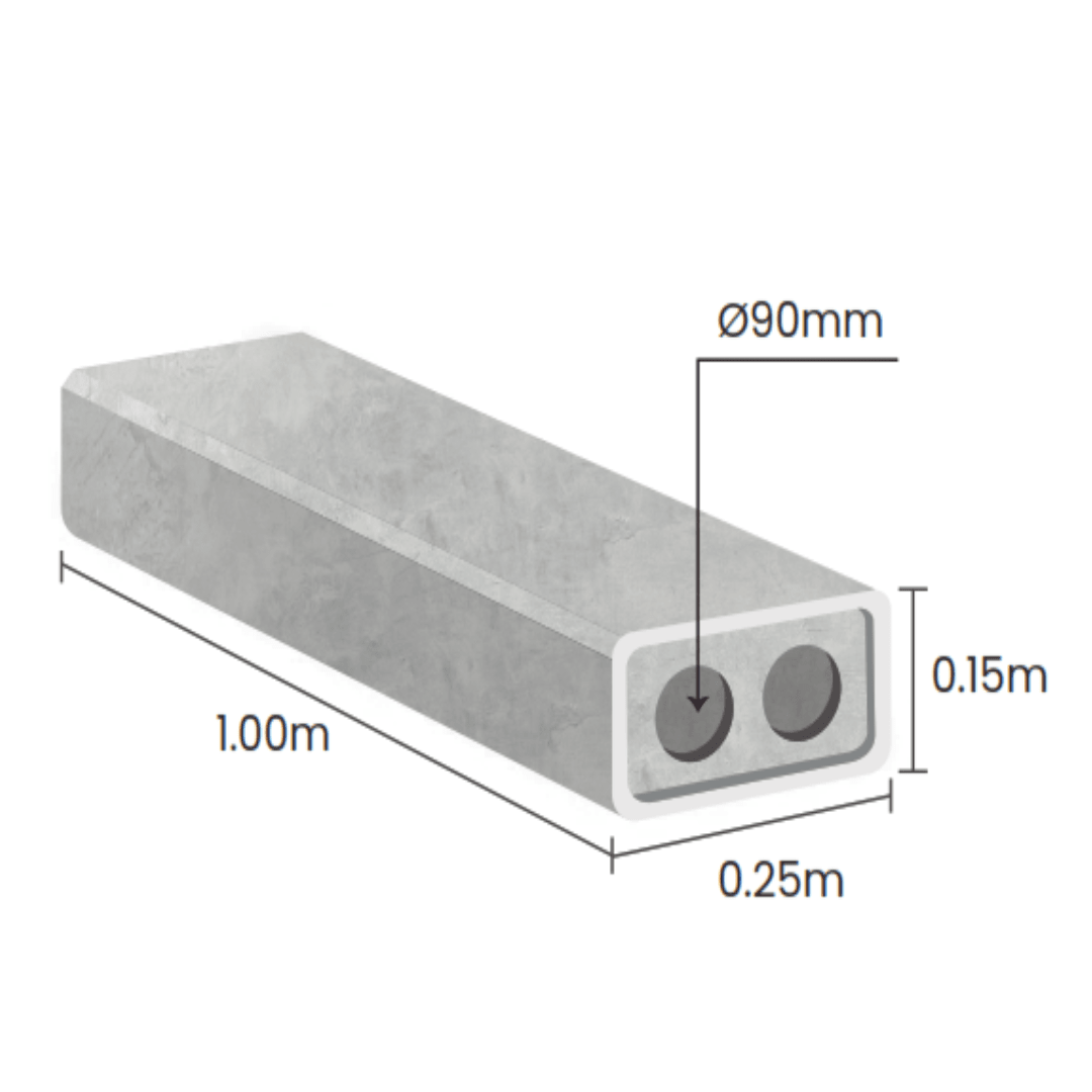 DUCTO DE CONCRETO ARMADO VIBRADO 2 VIAS Ø90MM 0.15X0.25X1.0M 62 KG NACIONAL1