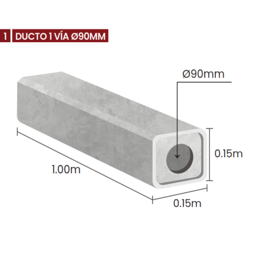 DUCTO DE CONCRETO ARMADO VIBRADO 1 VIA Ø90MM 0.15X0.15X1.0M 40KG NACIONAL1