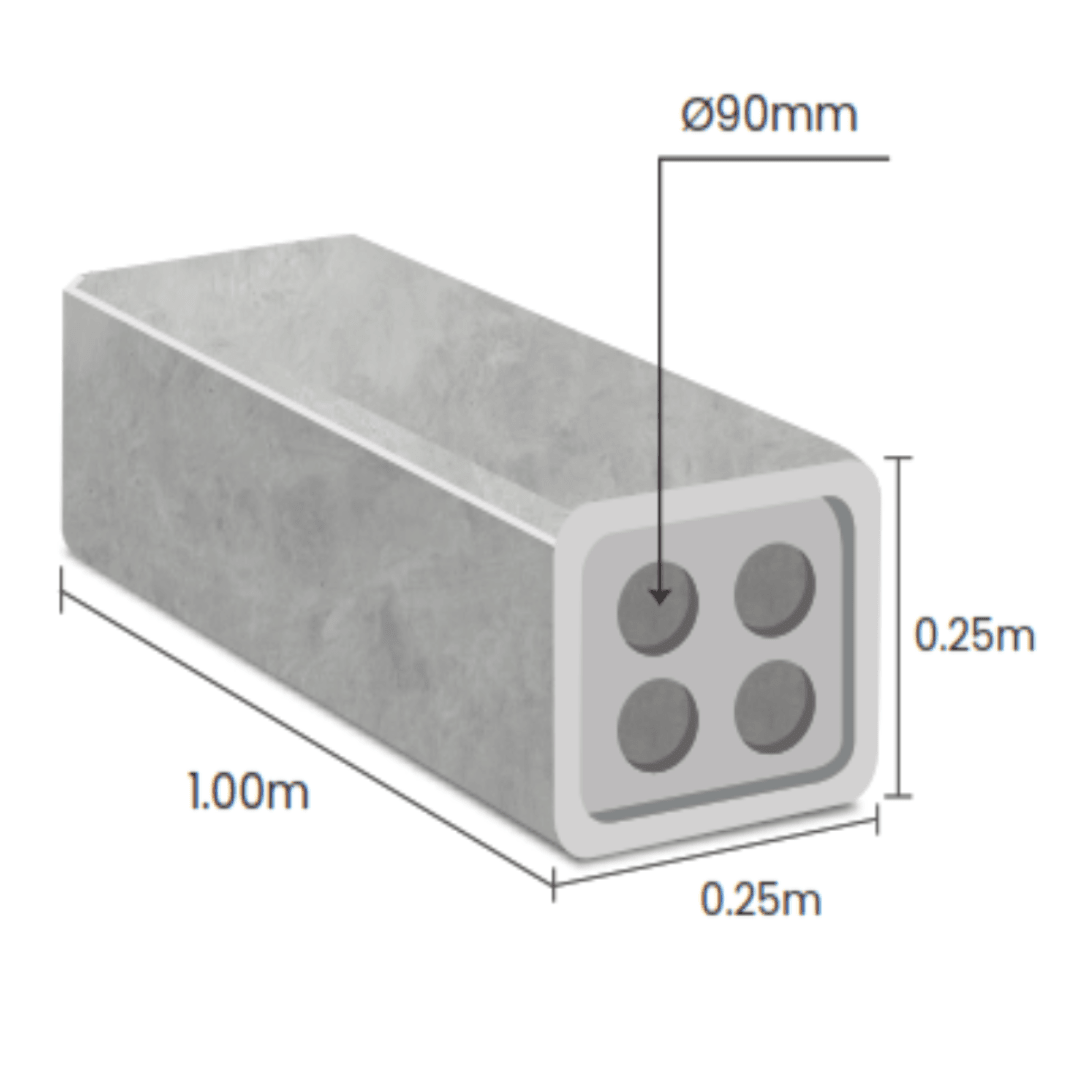 DUCTO DE CONCRETO ARMADO VIBRADO 4 VIAS Ø90MM 0.25X0.25X1.0M 99KG NACIONAL1