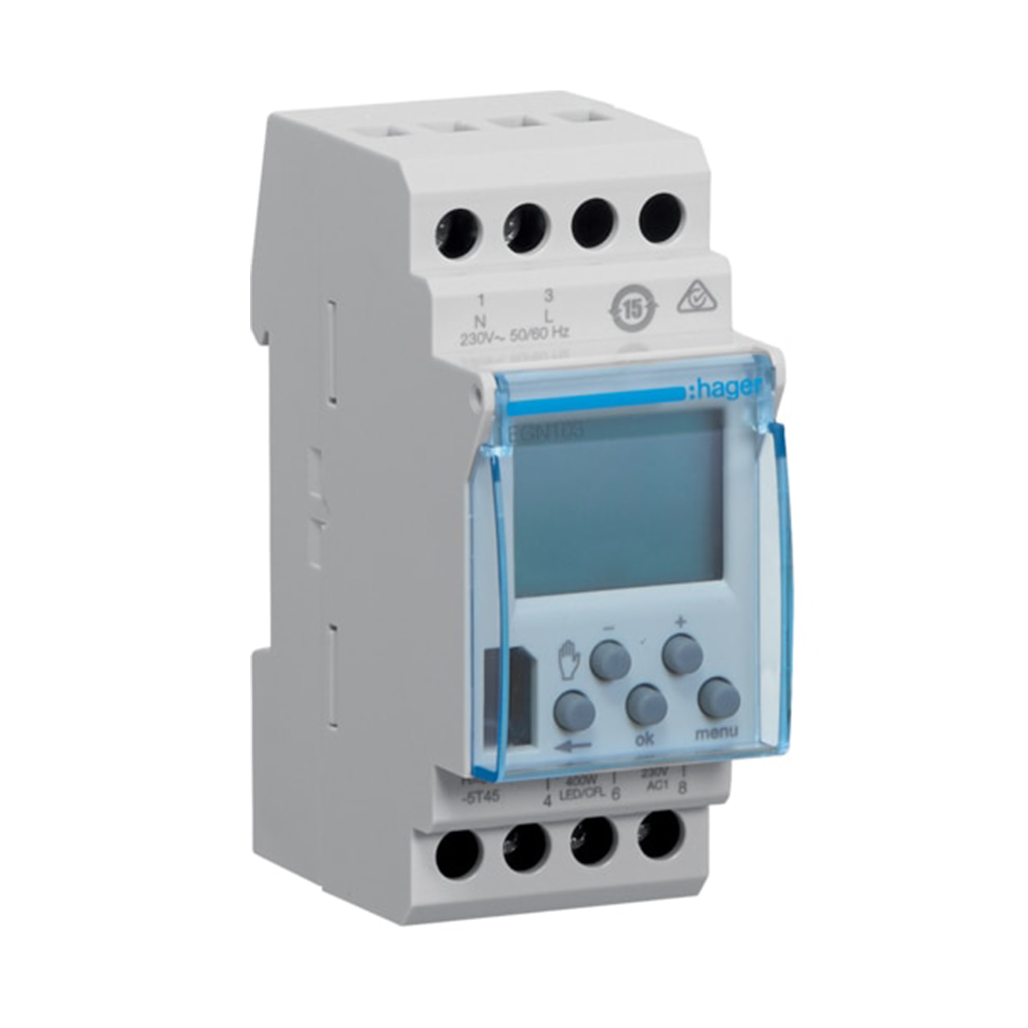 INTERRUPTOR HORARIO DIGITAL + BLUETOOTH. 2 MOD. 16 A. 230VAC. 1 CONM. HAGER