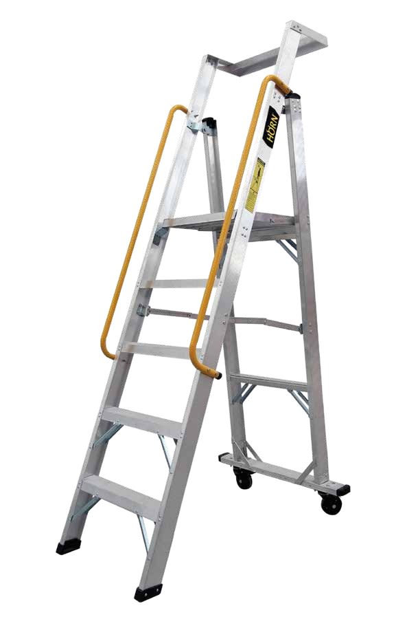 ESCALERA TIPO PLATAFORMA 8 PASOS ALUMINIO CON RUEDAS HESC-AL-6R-08-IA HORN