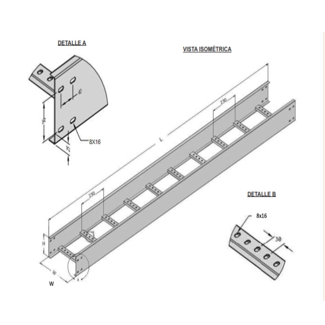 BANDEJA PORTACABLE TIPO ESCALERA 900X50MM GALV. CALIENTE ARAGCU VM2