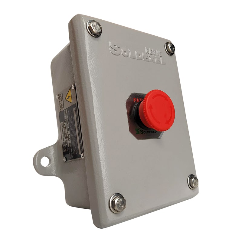 ESTACION DE MANDO DE UNA SALIDA PARADA DE EMERGENCIA NEMA 4 1 H de 3/4'' S4-1PH1075 SOLDEXEL