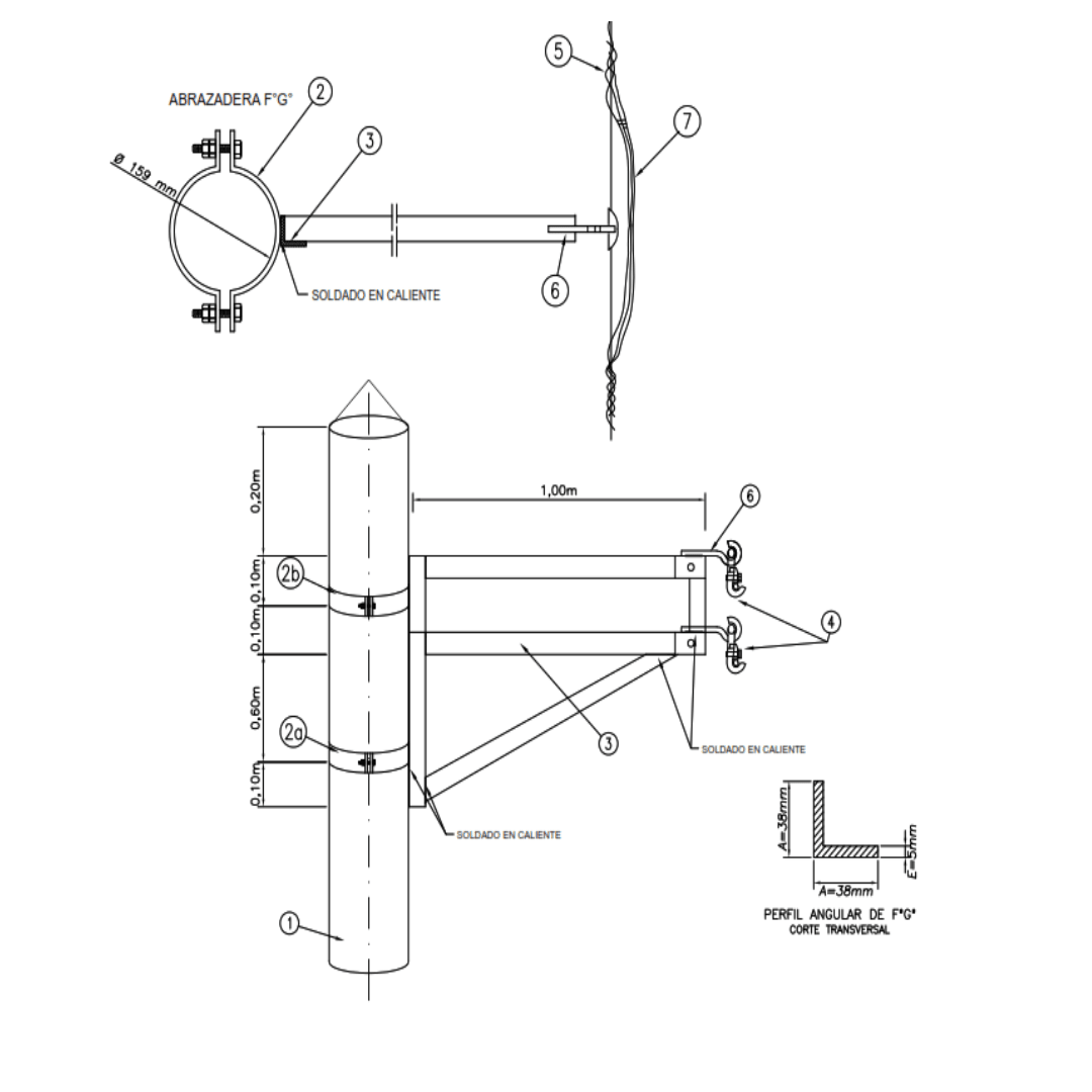 ARMADO TIPO 2AE ESTRUCTURA DE DOBLE ALINEAMIENTO CON EXTENSOR GALV CALIENTE ARAGCU AR