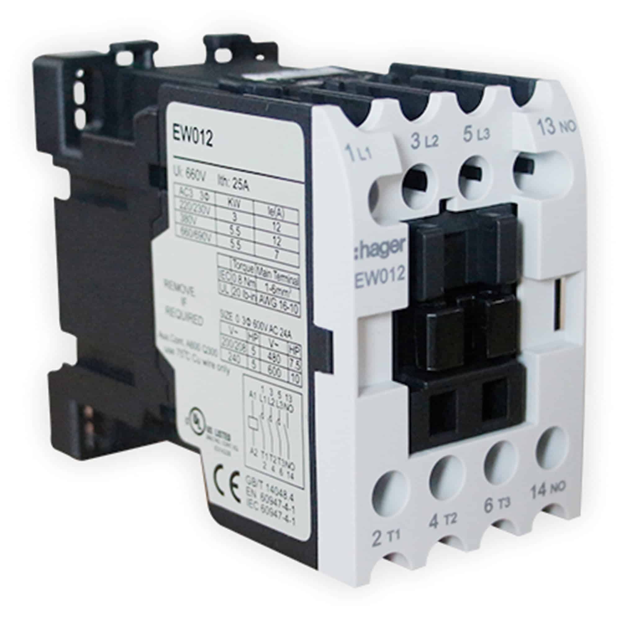 CONTACTOR EW 12A/AC3 1NA 220V 50/60HZ. HAGER
