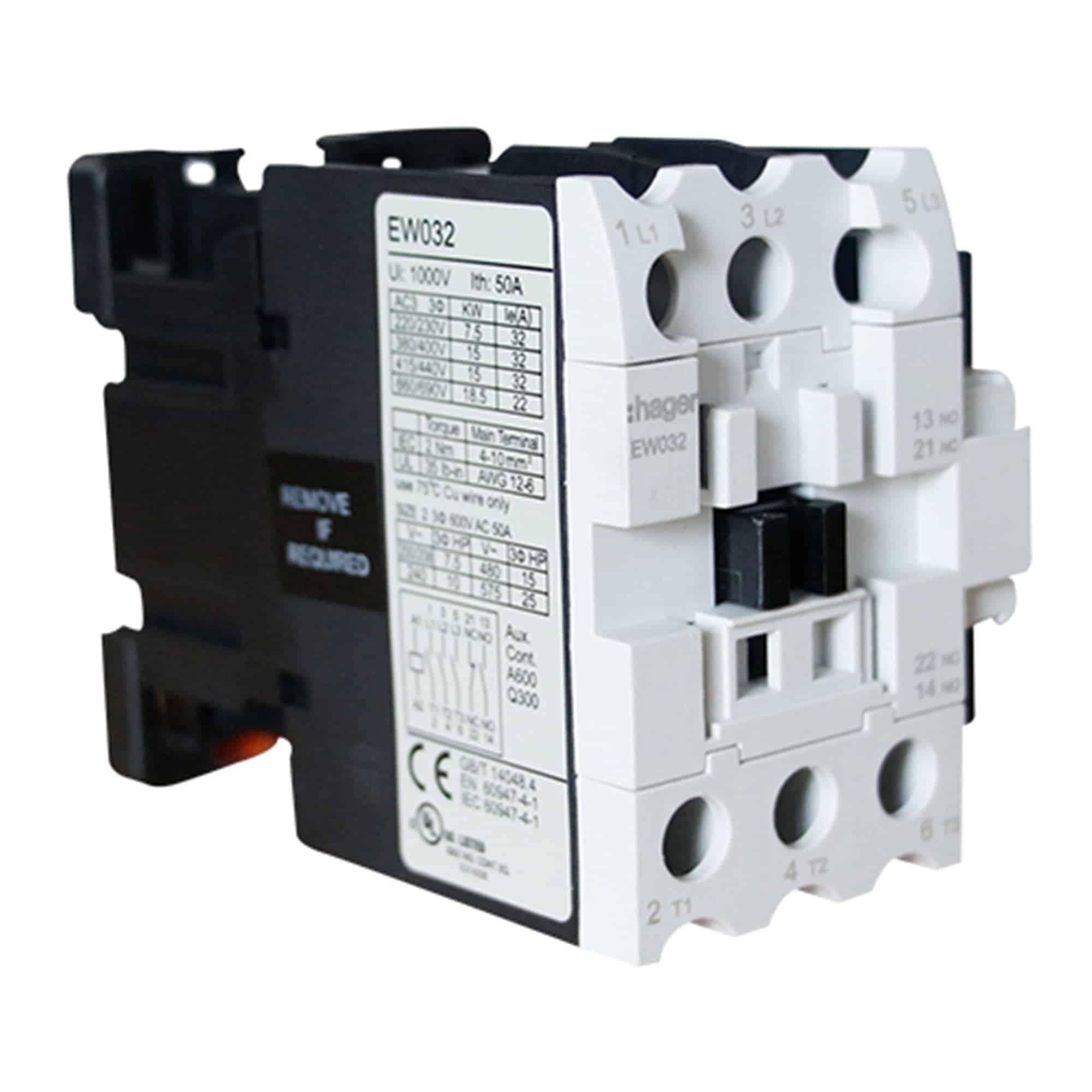 CONTACTOR EW 32A/AC3 1NA+1NC 220V 50/60HZ. HAGER