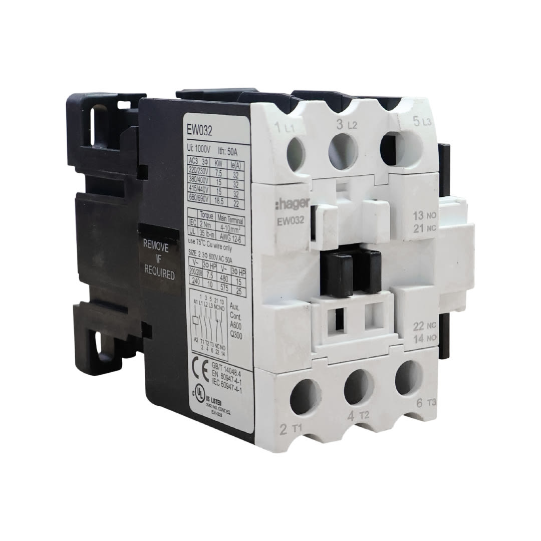 CONTACTOR EW 32A/AC3 1NA+1NC 380V 50/60HZ. HAGER