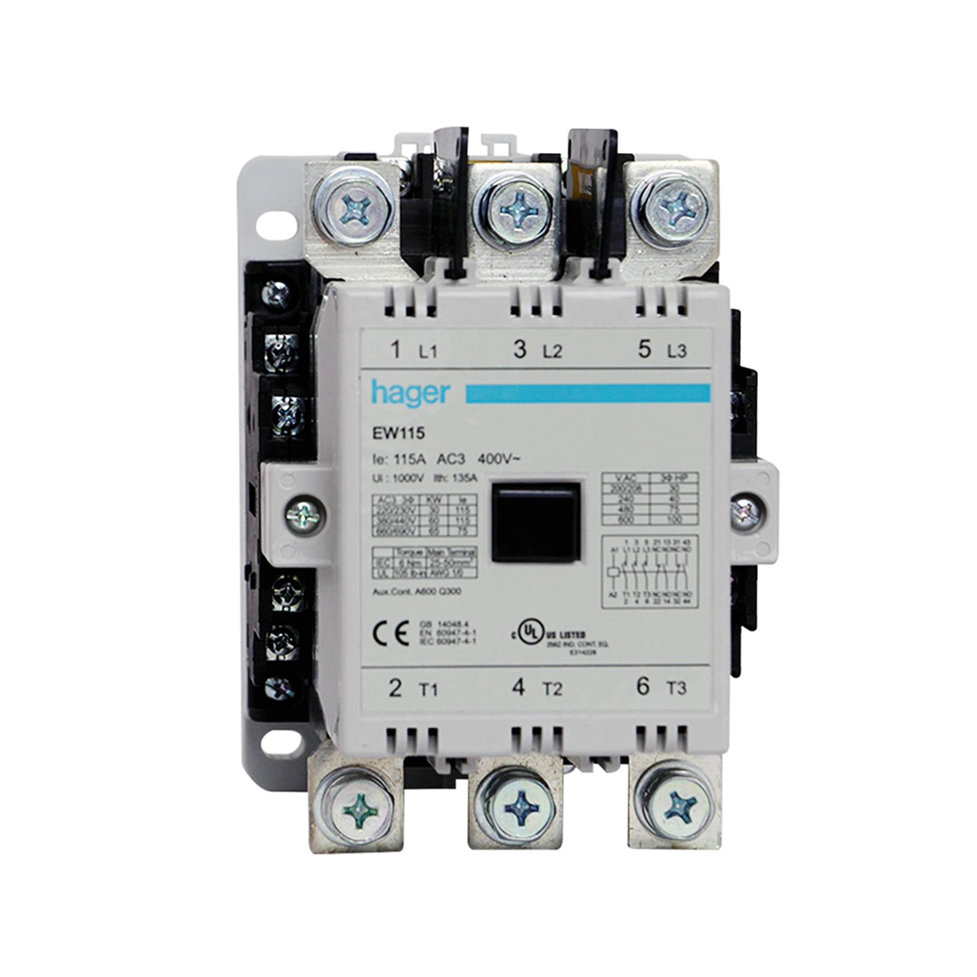 CONTACTOR EW 115A/AC3 2NA+2NC 380V 50/60HZ HAGER