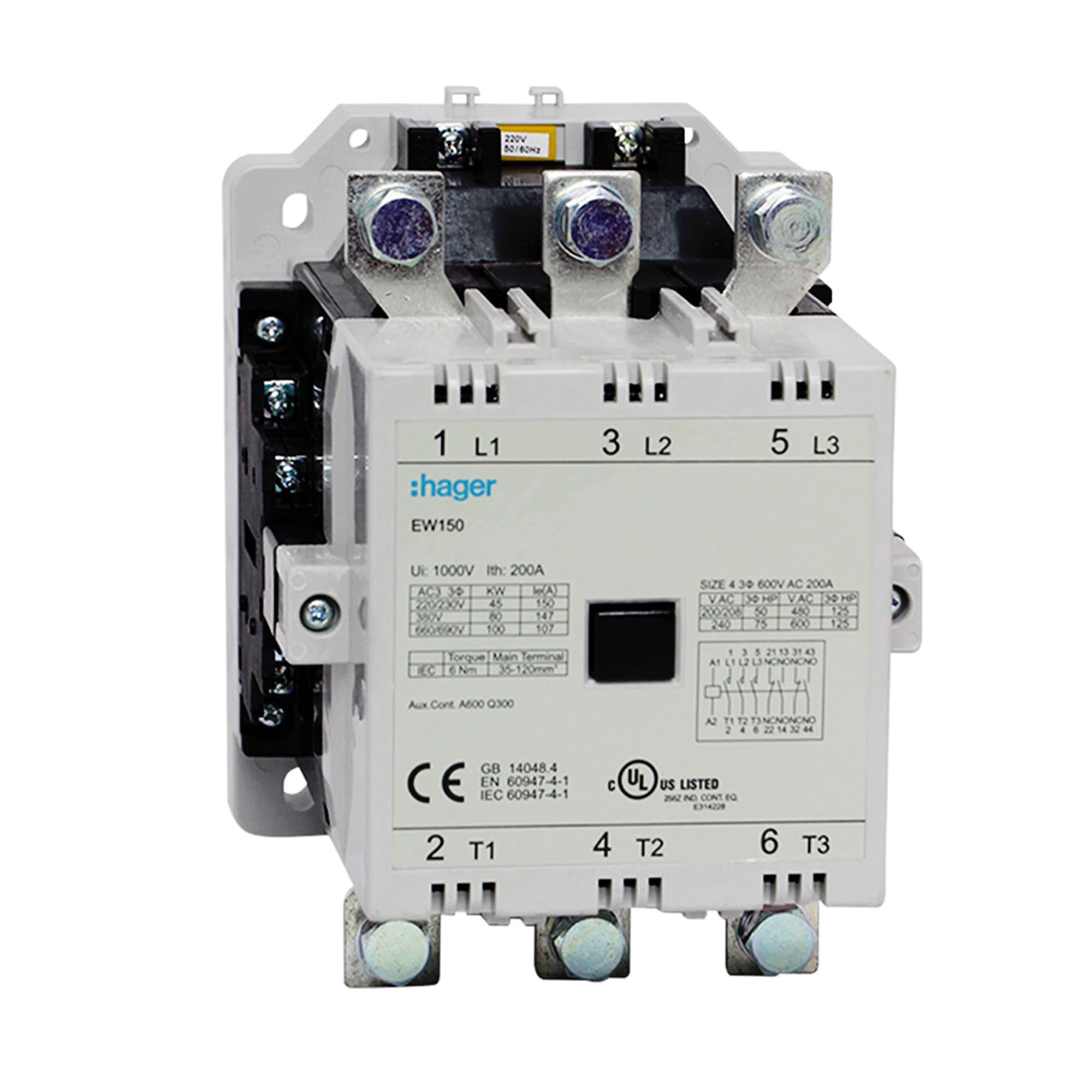 CONTACTOR EW 147A/AC3 2NA+2NC 380V 50/60HZ HAGER