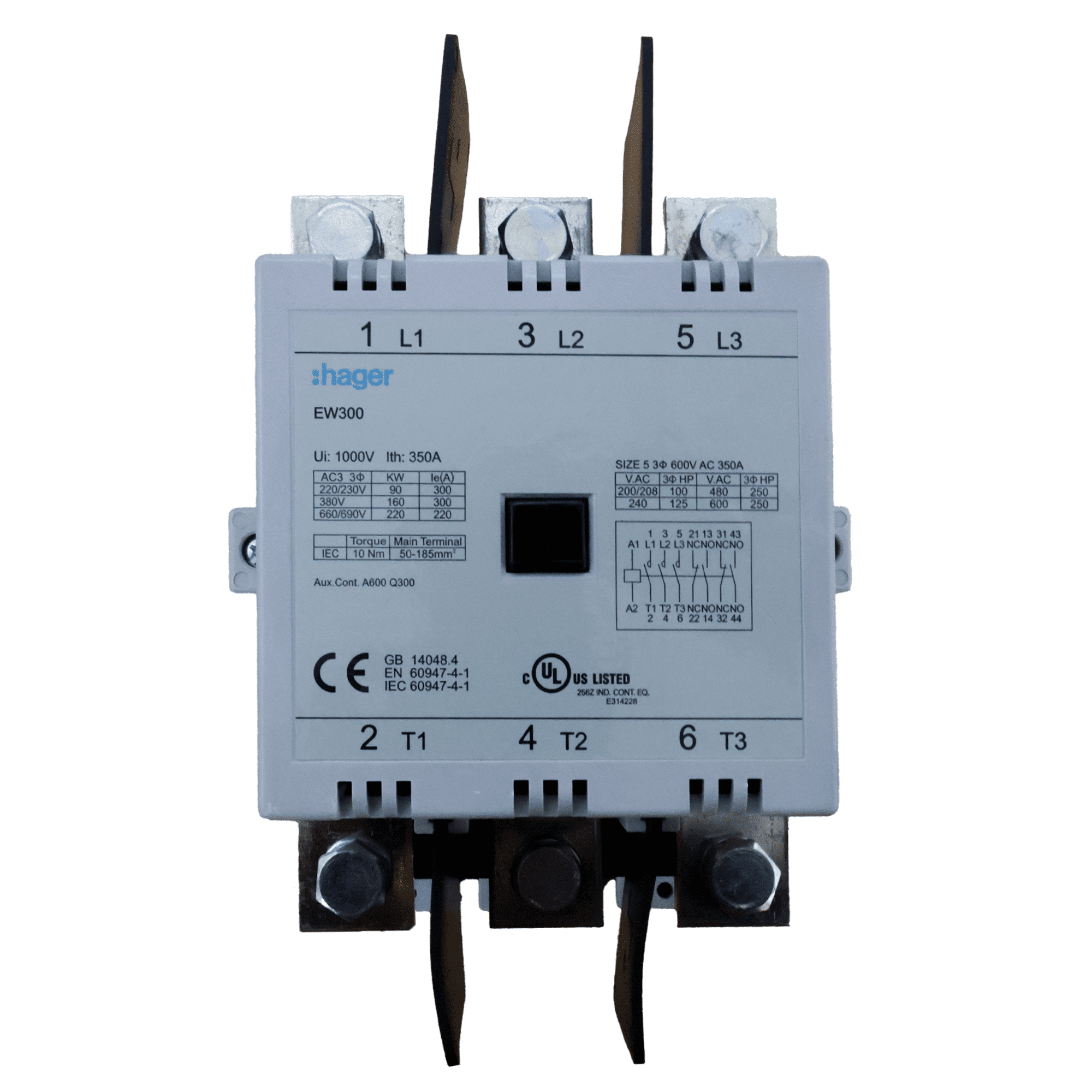 CONTACTOR EW 300A/AC3 2NA+2NC 220V 50/60HZ. HAGER
