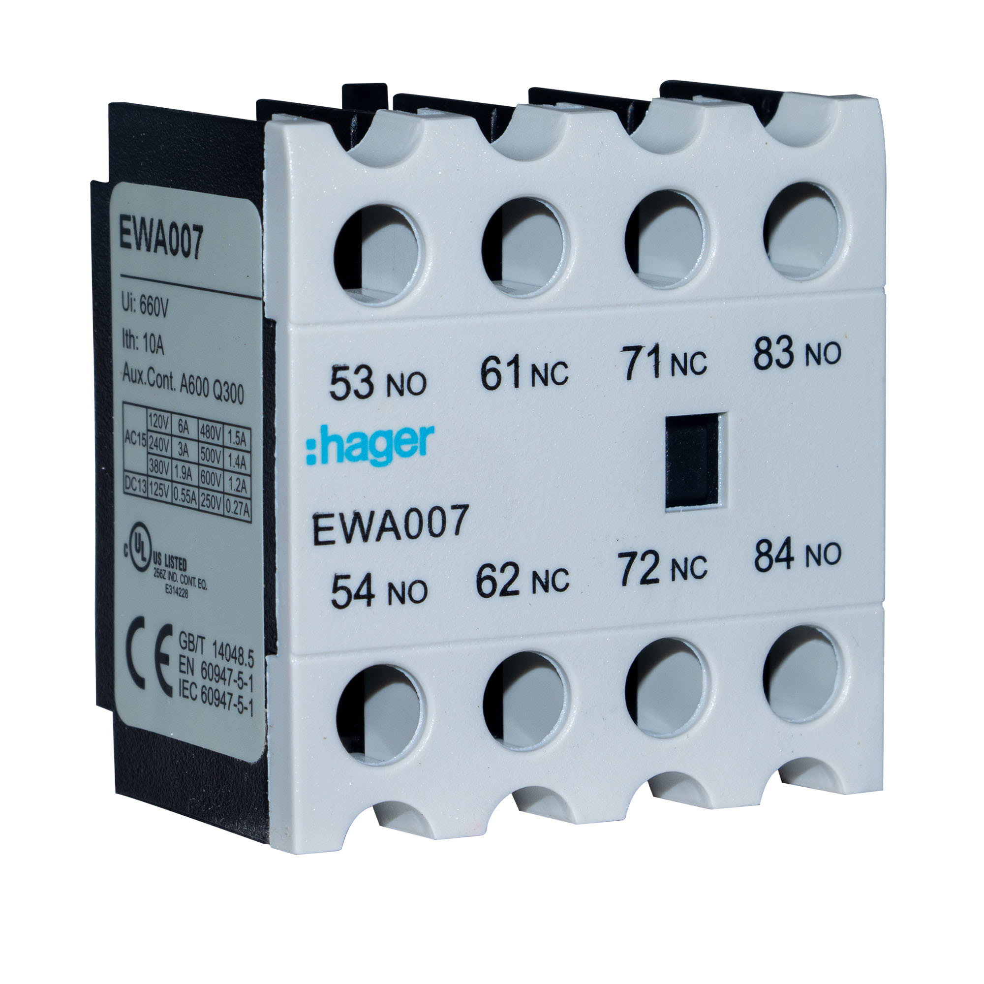 CONTACTO AUXILIAR FRONTAL 2NA+2NC PARA CONTACTOR 7A A 90A HAGER