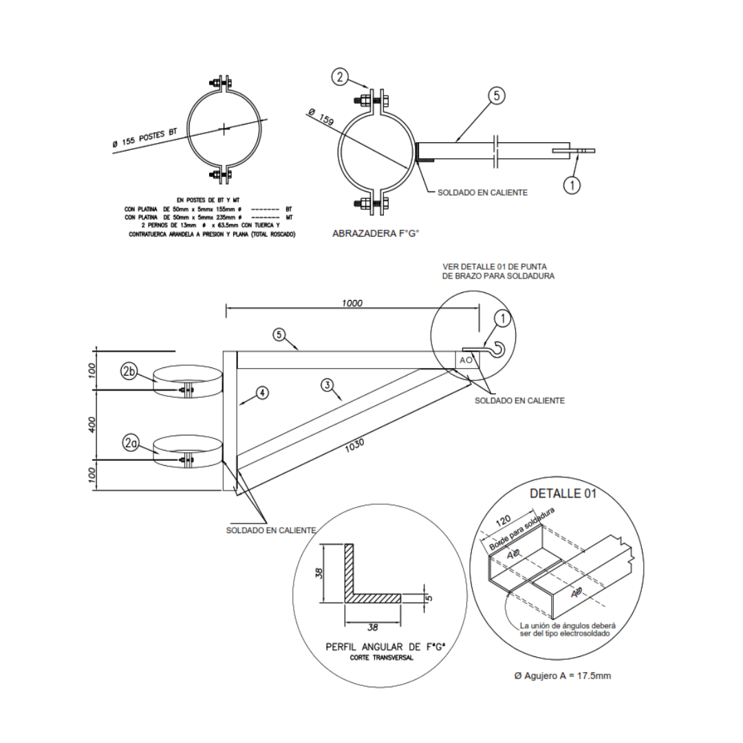 ARMADO TIPO 1 EXTENSOR METALICO GALV CALIENTE ARAGCU AR1