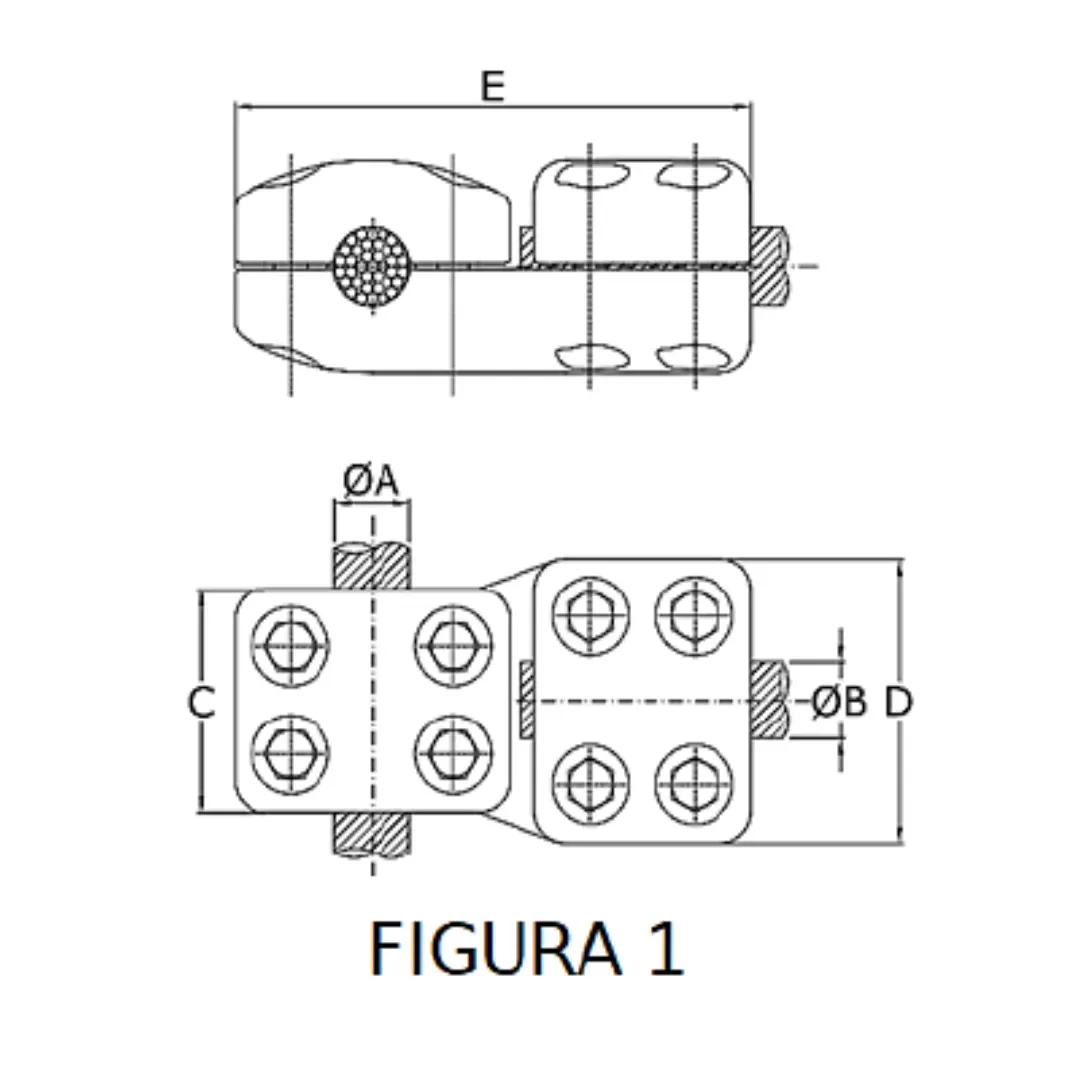 CONECTORES ANTICORONA CABLE-CABLE DERIVACION EN ''T'' F1 P:Ø20.3MM D:Ø32.6-36MM MODELO 350.172 ARAGCU EI1