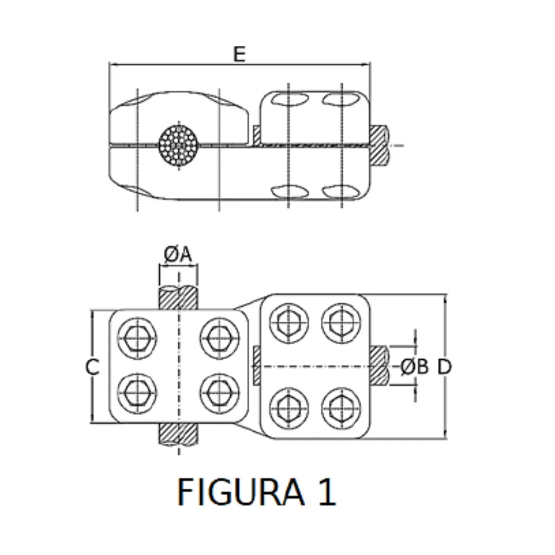 CONECTORES ANTICORONA CABLE-CABLE DERIVACION EN ''T'' F1 P:Ø24.4-26.2MM D:Ø24.4-26.2MM MODELO 350.178 ARAGCU EI1