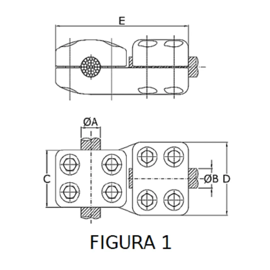 CONECTORES ANTICORONA CABLE-CABLE DERIVACION EN ''T'' F1 P:Ø32.6-36MM D:Ø20.3-22.7MM MODELO 350.193 ARAGCU EI