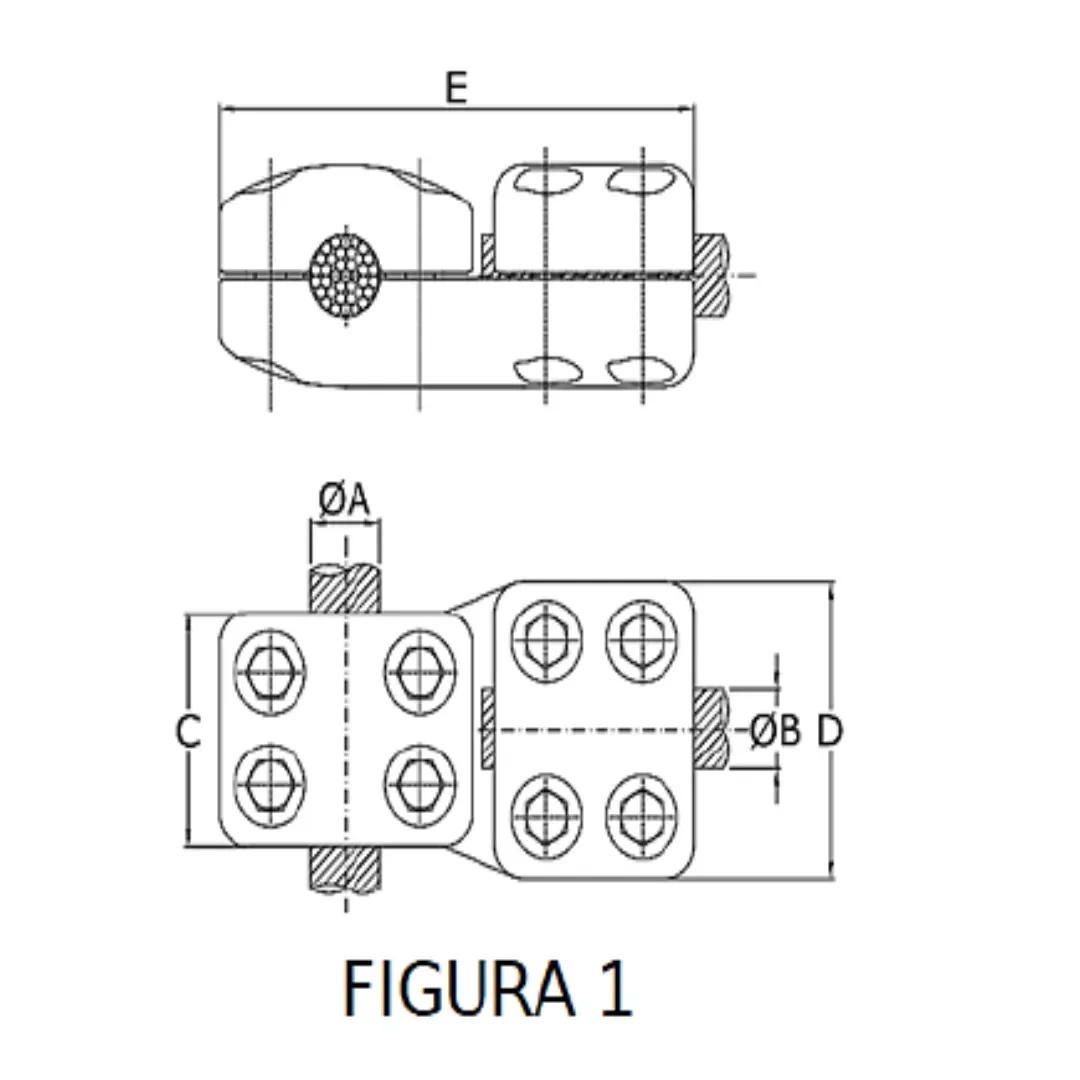 CONECTORES ANTICORONA CABLE-CABLE DERIVACION EN ''T'' F1 P:Ø32-35.9MM D:Ø24.4-26.2MM MODELO 350.194 ARAGCU EI