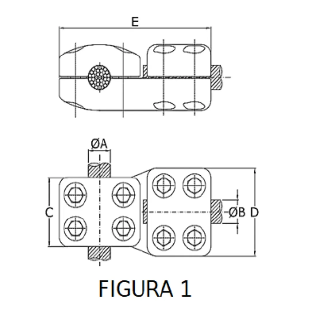 CONECTORES ANTICORONA CABLE-CABLE DERIVACION EN ''T'' F1 P:Ø32-35.9MM D:Ø27.1-29.3MM MODELO 350.195 ARAGCU EI