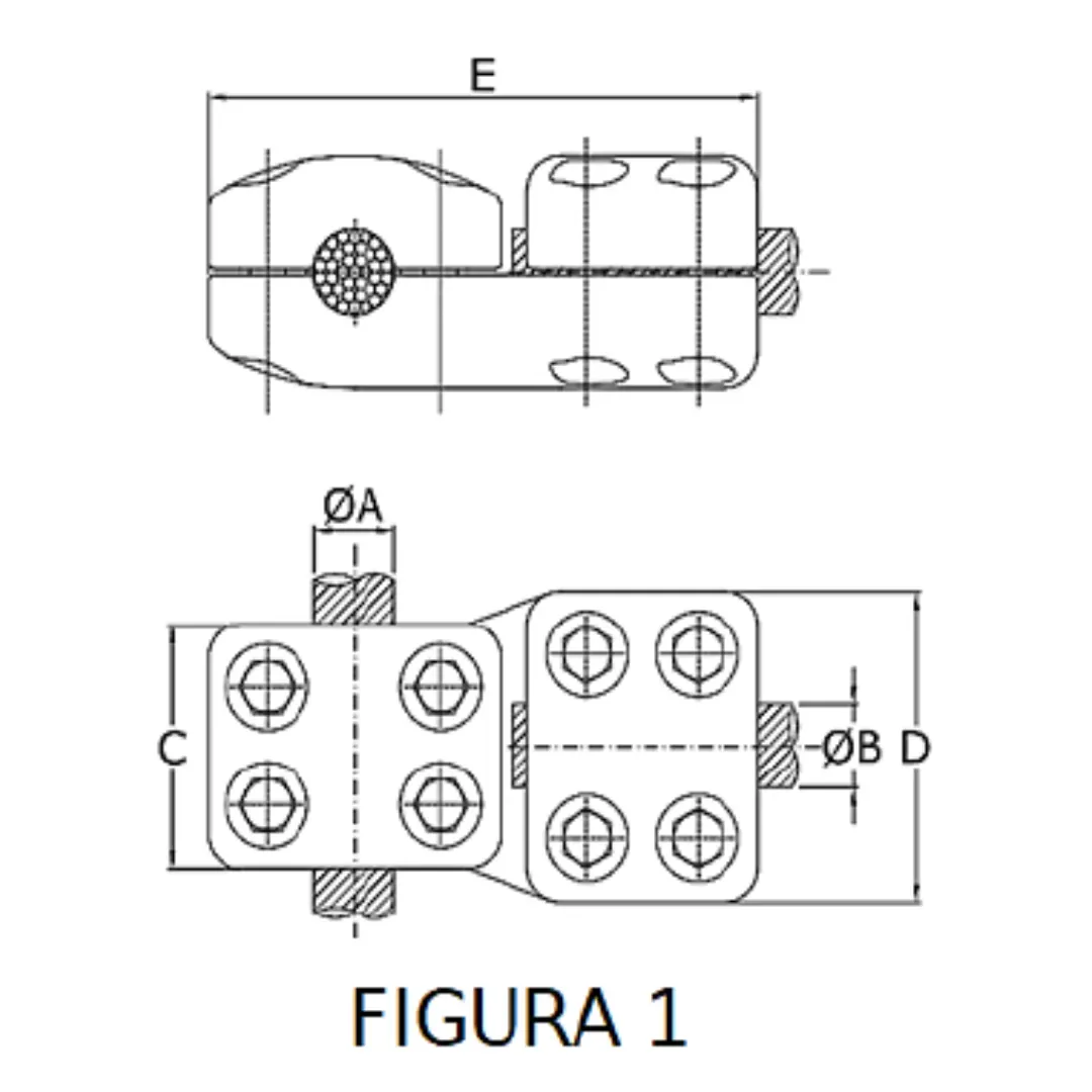 CONECTORES ANTICORONA CABLE-CABLE DERIVACION EN ''T'' F1 P:Ø32.6-36MM D:Ø32.6-36MM MODELO 350.196 ARAGCU EI1