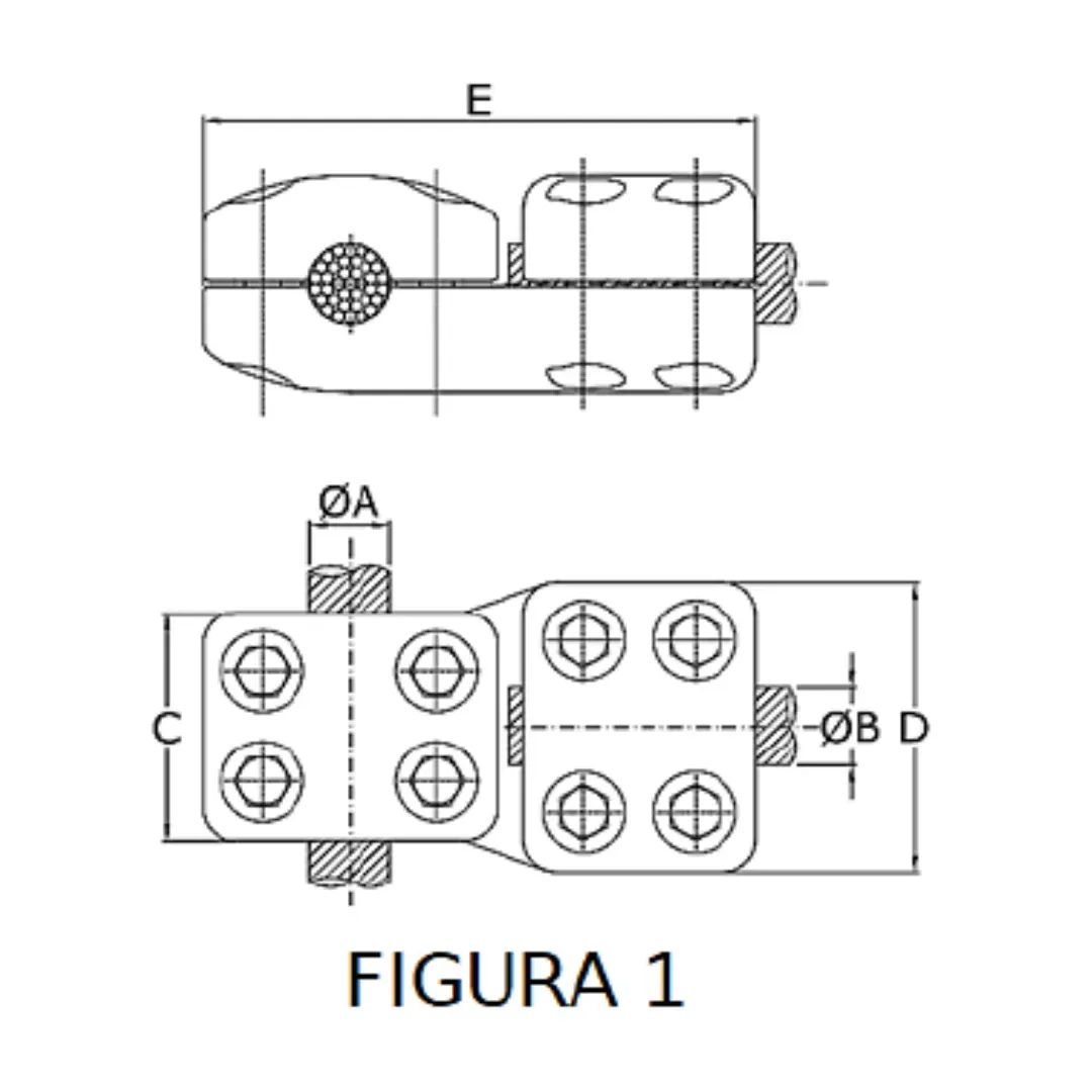 CONECTORES ANTICORONA CABLE-CABLE DERIVACION EN ''T'' F1 P:Ø40-42MM D:Ø40-42MM MODELO 350.197 ARAGCU EI