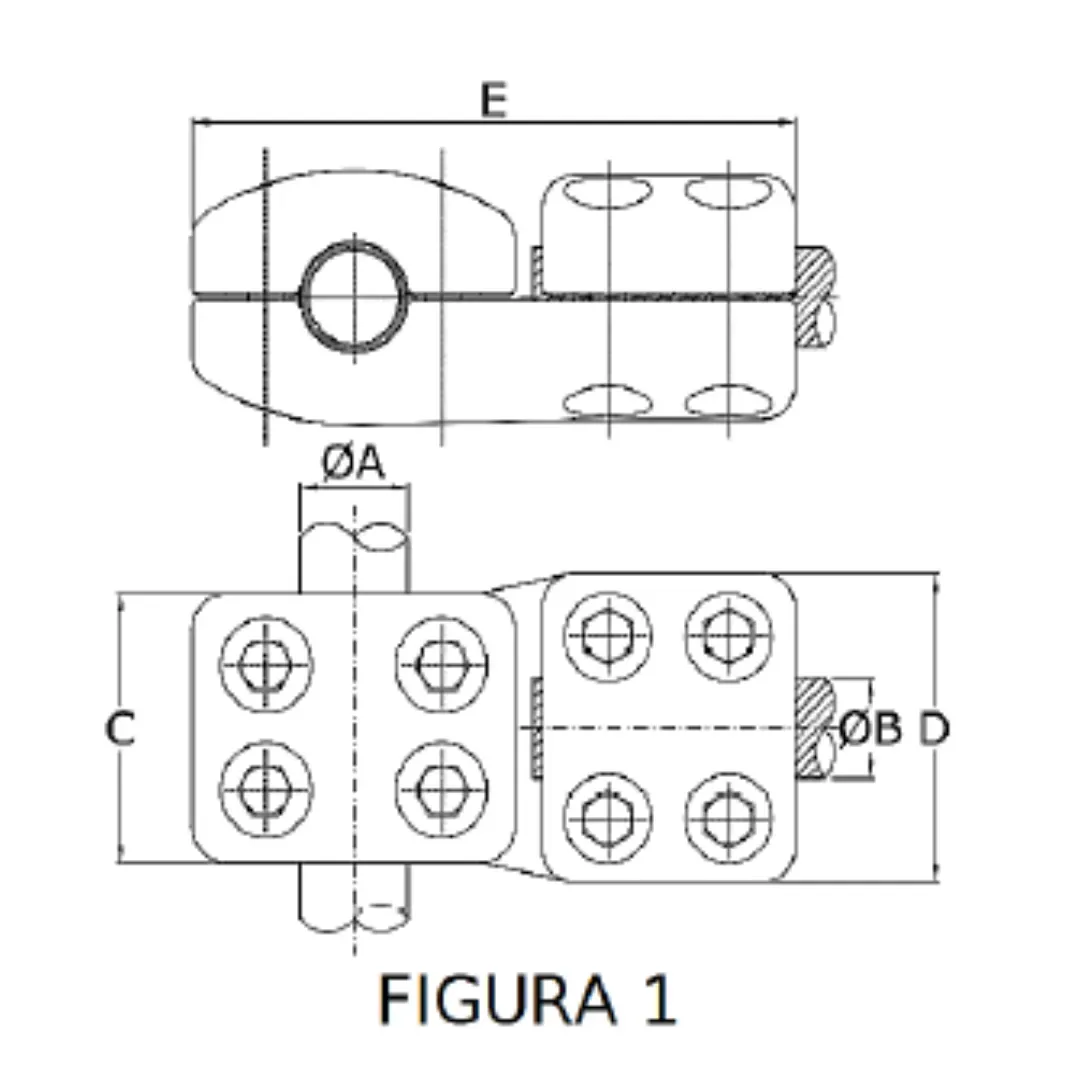CONECTORES ANTICORONA TUBO-CABLE DERIVACION EN ''T'' F1 T:Ø40MM C:Ø32.6-36.0MM MODELO 350.222 ARAGCU EI1