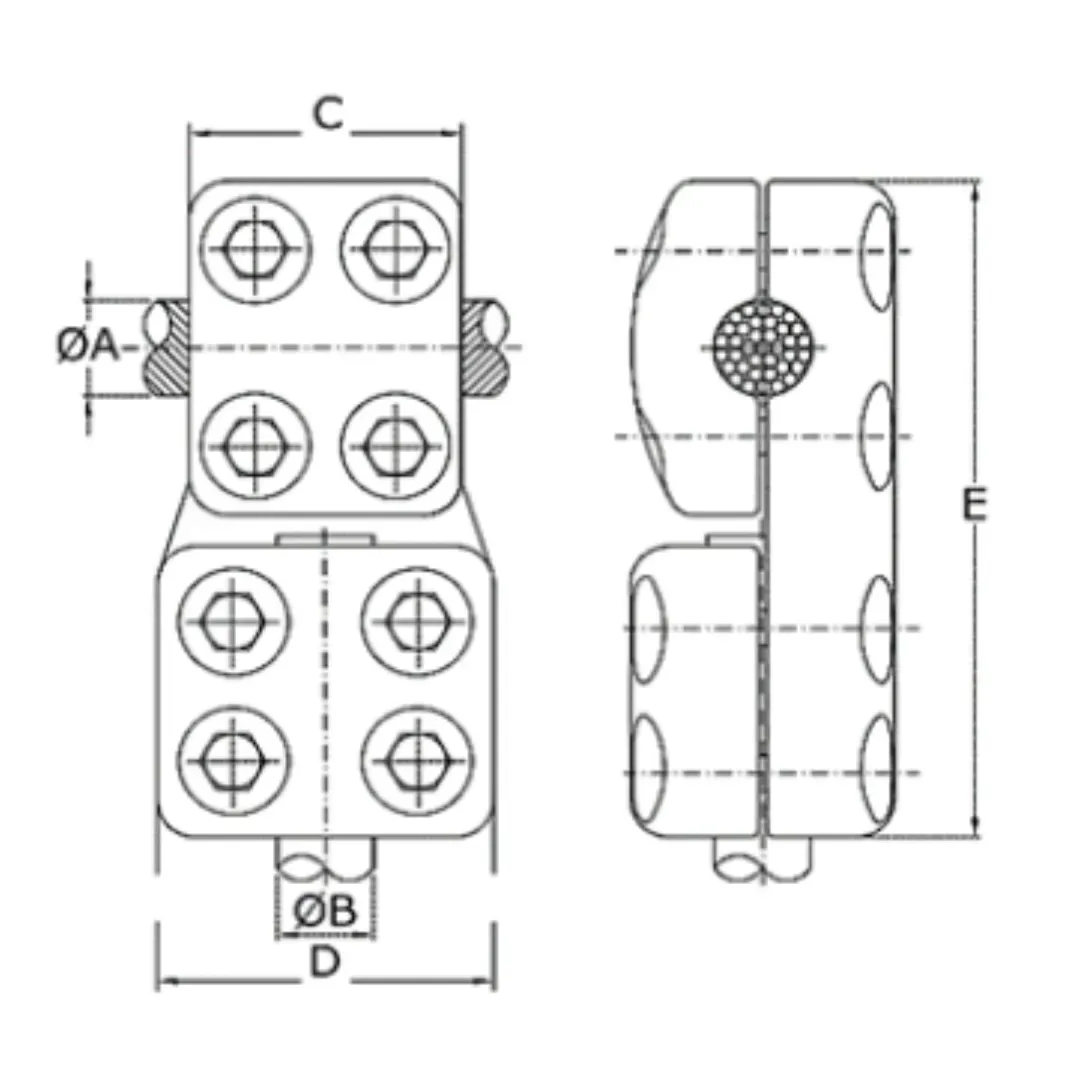 CONECTORES ANTICORONA CABLE-TUBO DERIVACION EN ''T'' T:Ø30MM C:Ø24.4-26.2MM MODELO 350.262 ARAGCU EI