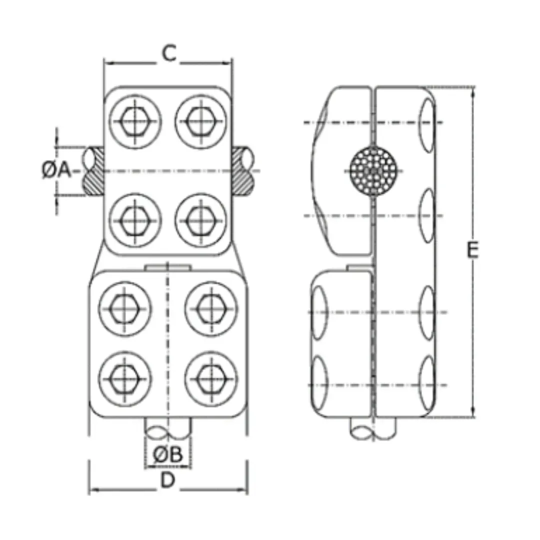 CONECTORES ANTICORONA CABLE-TUBO DERIVACION EN ''T'' T:Ø30MM C:Ø18-21MM MODELO 350.265 ARAGCU EI