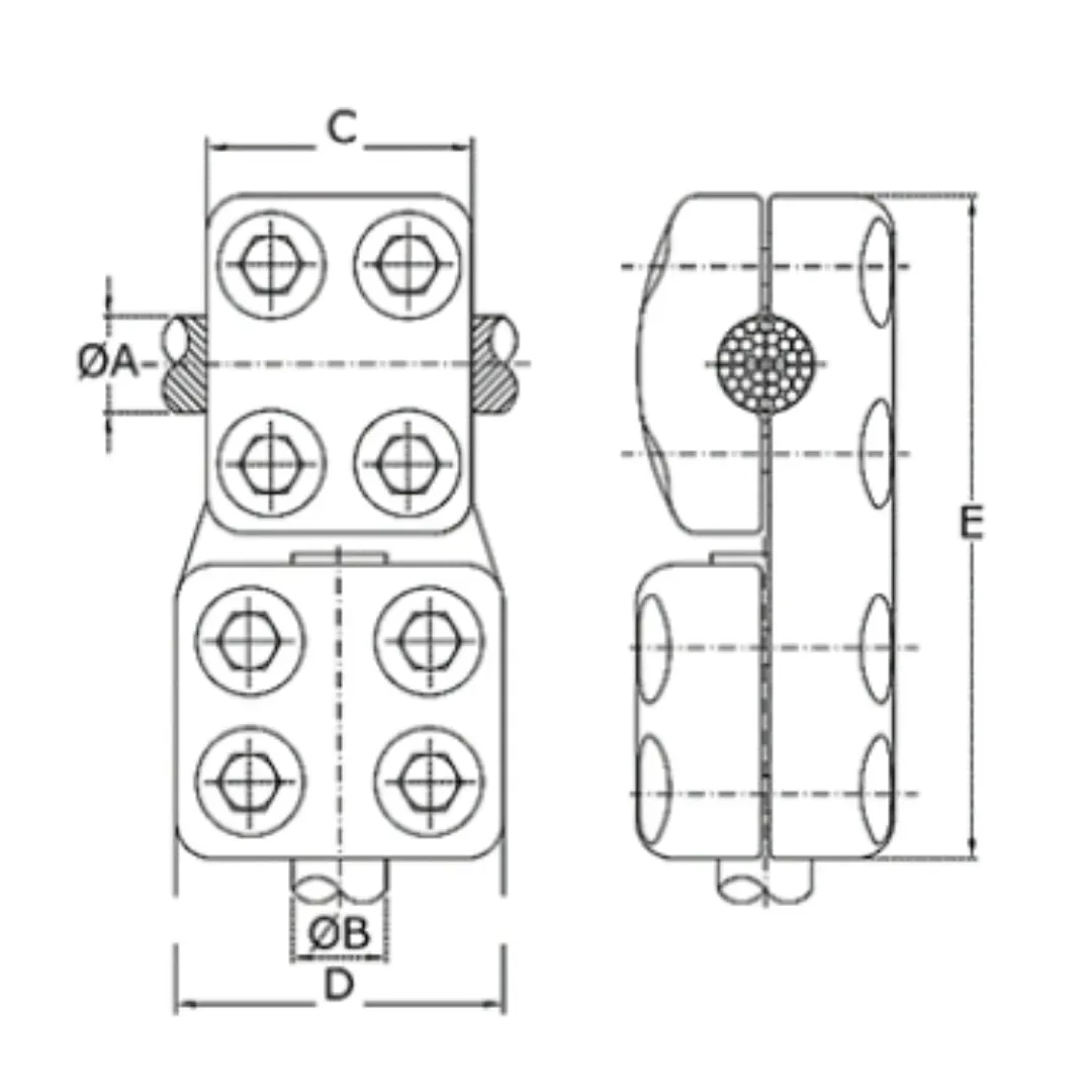 CONECTORES ANTICORONA CABLE-TUBO DERIVACION EN ''T'' T:Ø40MM C:Ø20.3-22.7MM MODELO 350.269 ARAGCU EI