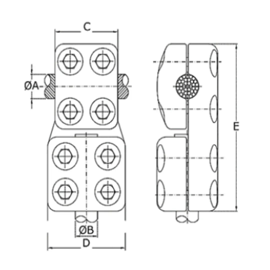 CONECTORES ANTICORONA CABLE-TUBO DERIVACION EN ''T'' T:Ø40MM C:Ø24.4-26.2MM MODELO 350.27 ARAGCU EI