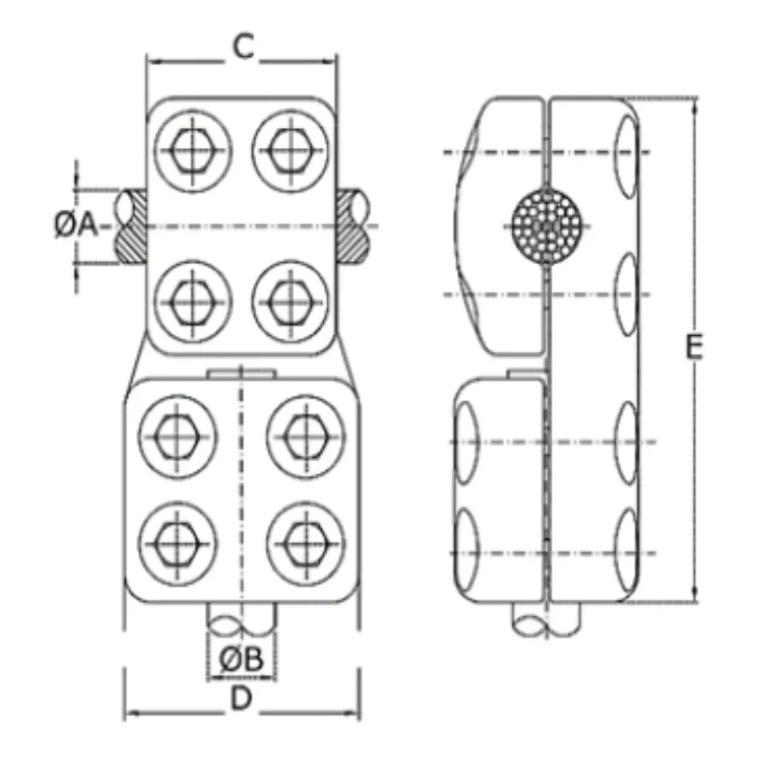 CONECTORES ANTICORONA CABLE-TUBO DERIVACION EN ''T'' T:Ø40MM C:Ø32.6-36MM MODELO 350.272. ARAGCU EI