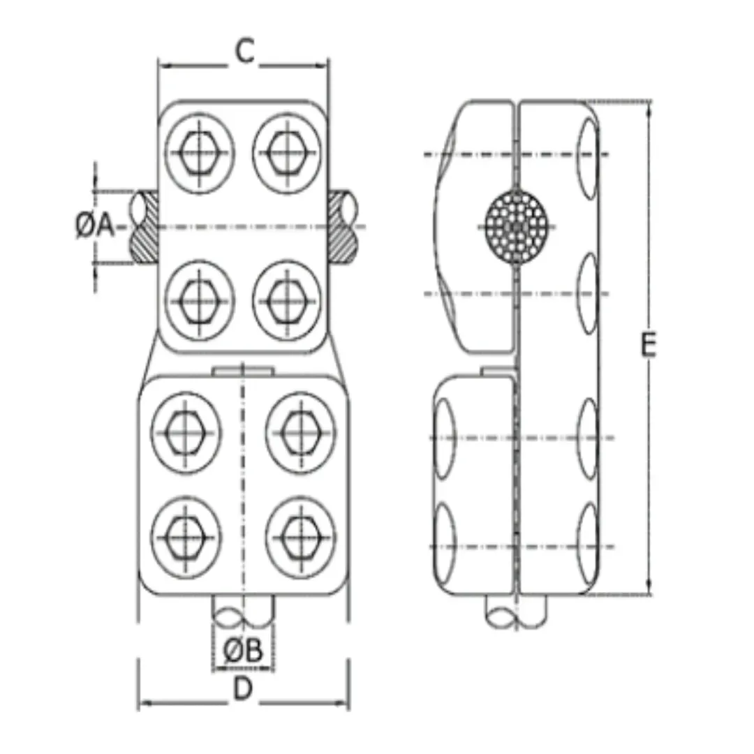CONECTORES ANTICORONA CABLE-TUBO DERIVACION EN ''T'' T:Ø30MM C:Ø32.6-36MM MODELO 350.272 ARAGCU EI1