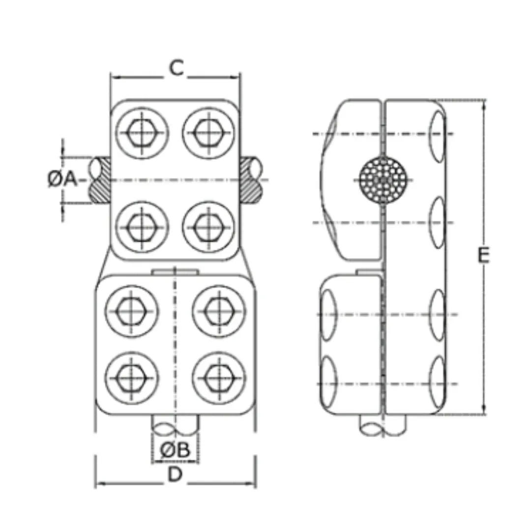 CONECTORES ANTICORONA CABLE-TUBO DERIVACION EN ''T'' T:Ø50MM C:Ø20.3-22.7MM MODELO 350.283 ARAGCU EI1