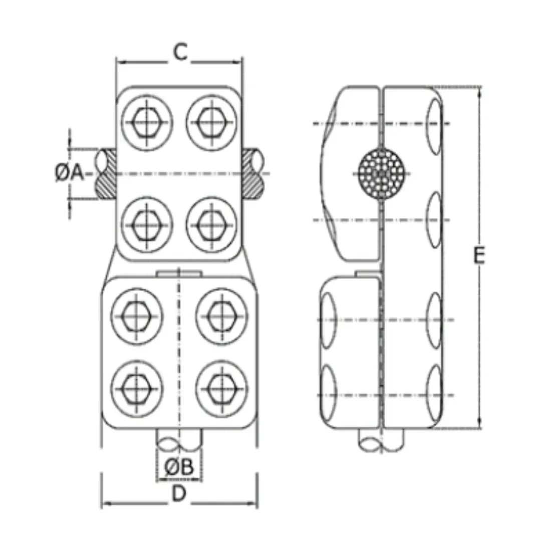 CONECTORES ANTICORONA CABLE-TUBO DERIVACION EN ''T'' T:Ø50MM C:Ø32.6-36MM MODELO 350.294 ARAGCU EI1