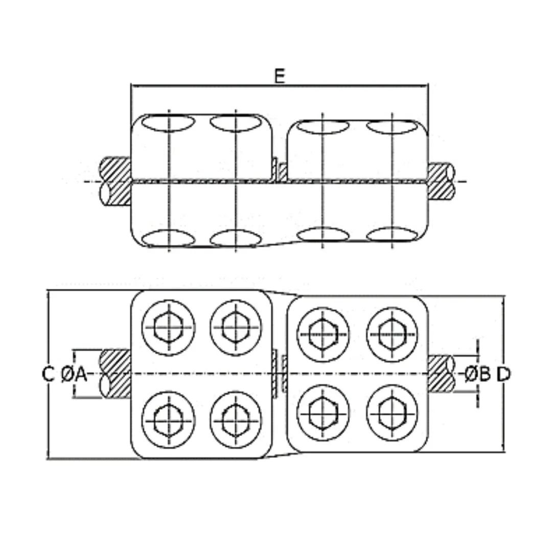 CONECTORES ANTICORONA RECTO CABLE-CABLE P:Ø32.6-36MM D:Ø15.8-17.5MM MODELO 350.542 ARAGCU EI
