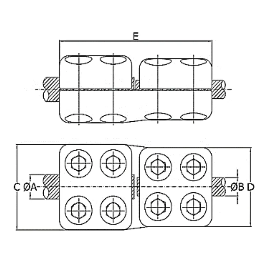 CONECTORES ANTICORONA RECTO CABLE-CABLE P:Ø32.6-36MM D:Ø20.3-22.7MM MODELO 350.543 ARAGCU EI1