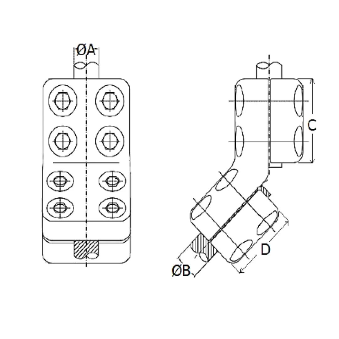 CONECTORES ANTICORONA TUBO-CABLE ACODADO 45° T:Ø40MM C:Ø12.6-14.6MM MODELO 350.967 ARAGCU EI1
