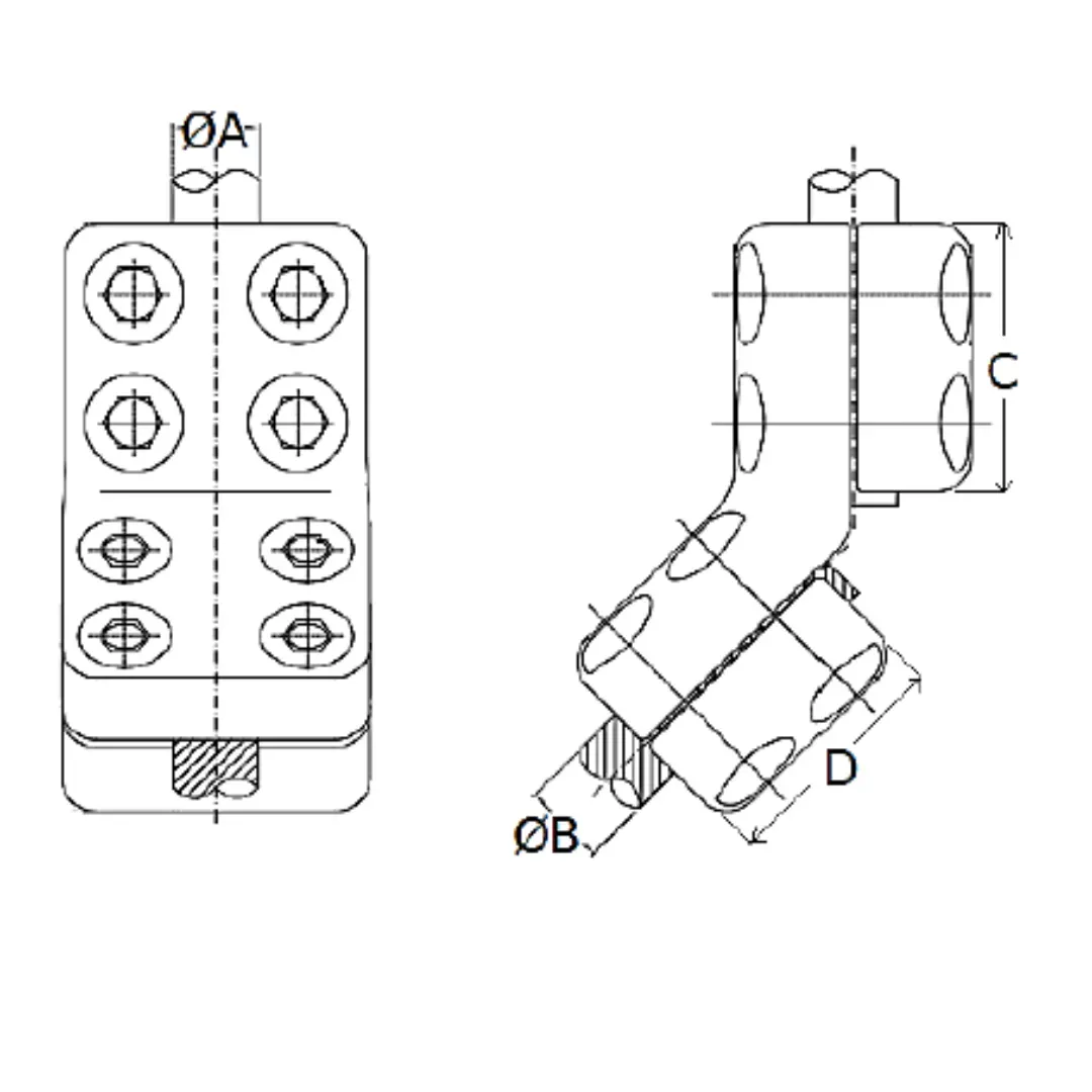 CONECTORES ANTICORONA TUBO-CABLE ACODADO 45° T:Ø40MM C:Ø27.1-29.3MM MODELO 350.971 ARAGCU EI