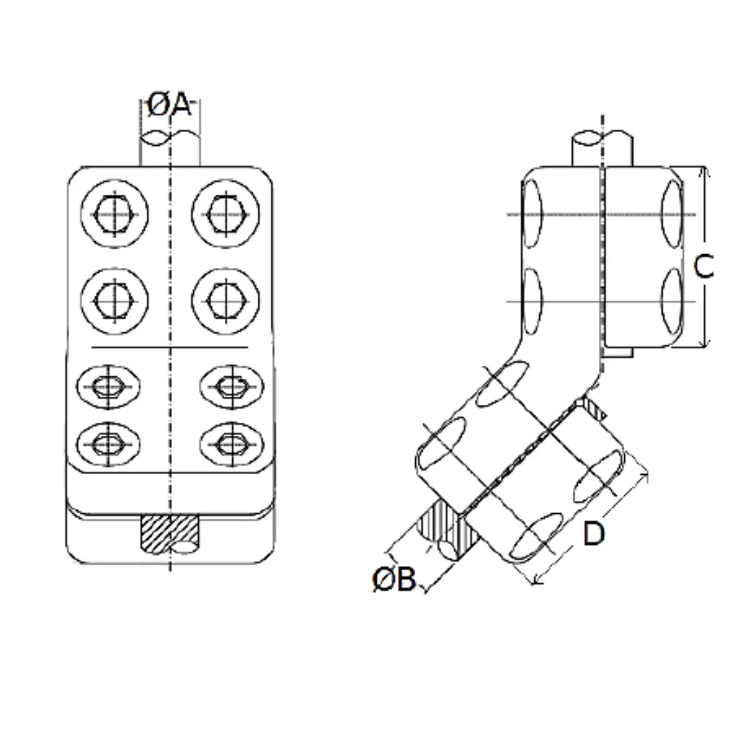 CONECTORES ANTICORONA TUBO-CABLE ACODADO 45° T:Ø50MM C:Ø32-36MM MODELO 350.98 ARAGCU EI1