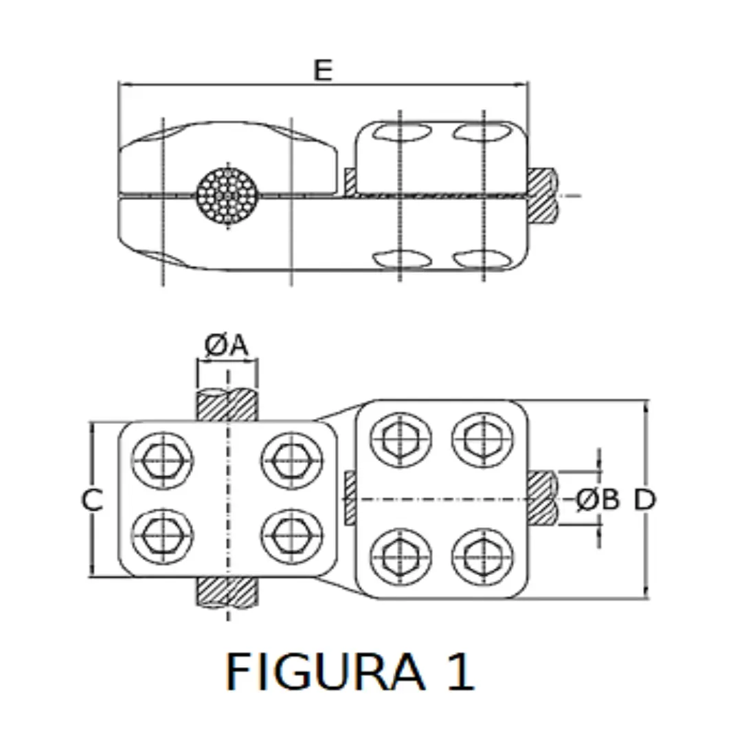CONECTORES ANTICORONA CABLE-CABLE DERIVACION EN ''T'' F1 P:Ø36.9-40.9MM D:Ø36.9-40.9MM MODELO 350.1997 ARAGCU EI1