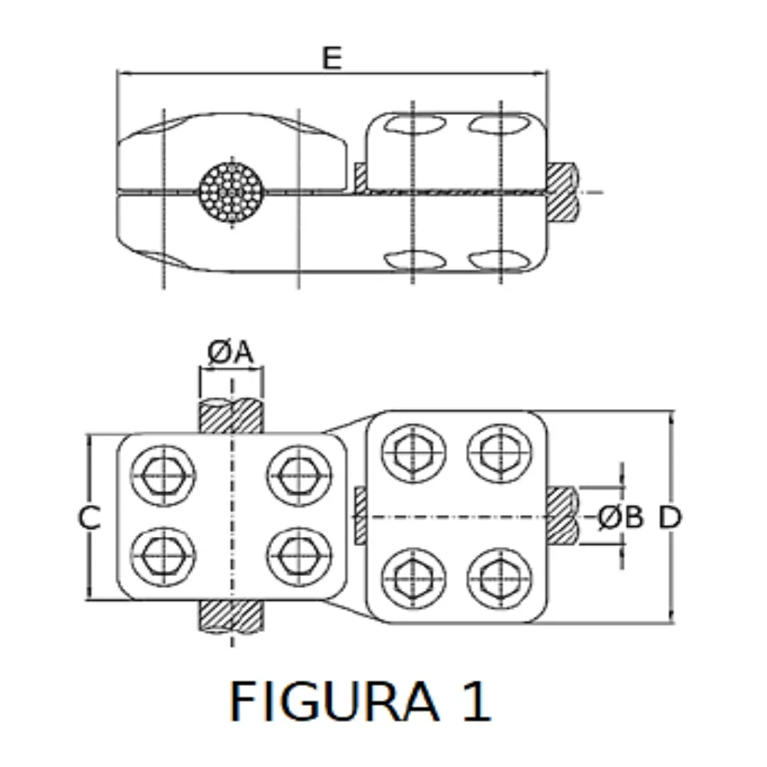 CONECTORES ANTICORONA CABLE-CABLE DERIVACION EN ''T'' F1 P:Ø41.1-45.3MM D:Ø41.1-45.3MM MODELO 350.2008 ARAGCU EI1