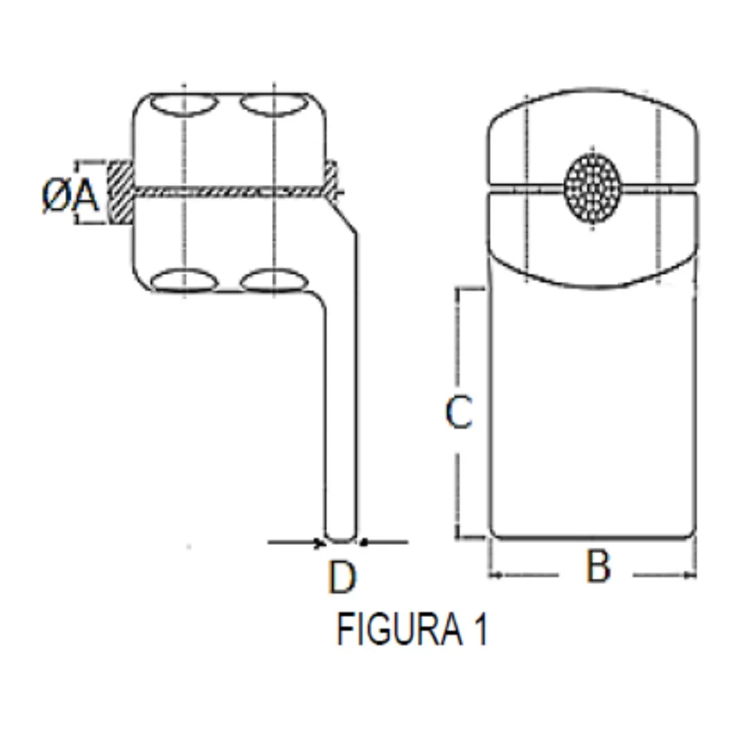 CONECTORES ANTICORONA CABLE-PLATINA ACODADO 90° F1 C:Ø15.8-17.5MM P:100x100MM MODELO 351.21 ARAGCU EI