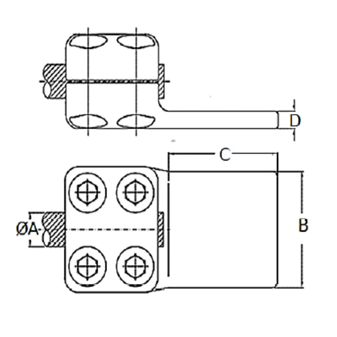 CONECTORES ANTICORONA RECTO CABLE-PLATINA F1 C:Ø12.5-14.6MM P:80X80MM MODELO 351.151 ARAGCU EI
