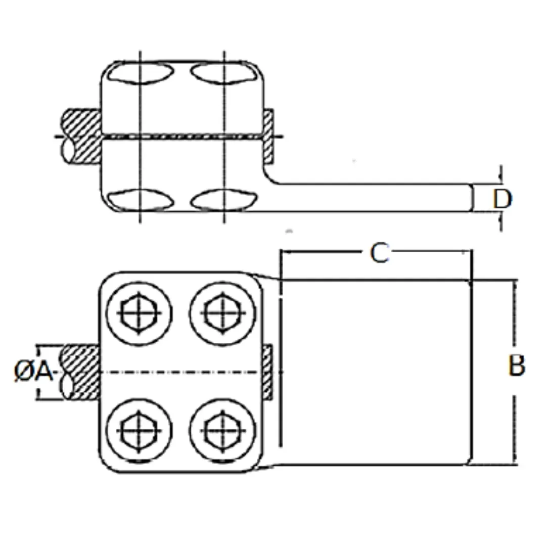 CONECTORES ANTICORONA RECTO CABLE-PLATINA F1 C:Ø15.8-17.5MM P:80x80MM MODELO 351.152 ARAGCU EI1