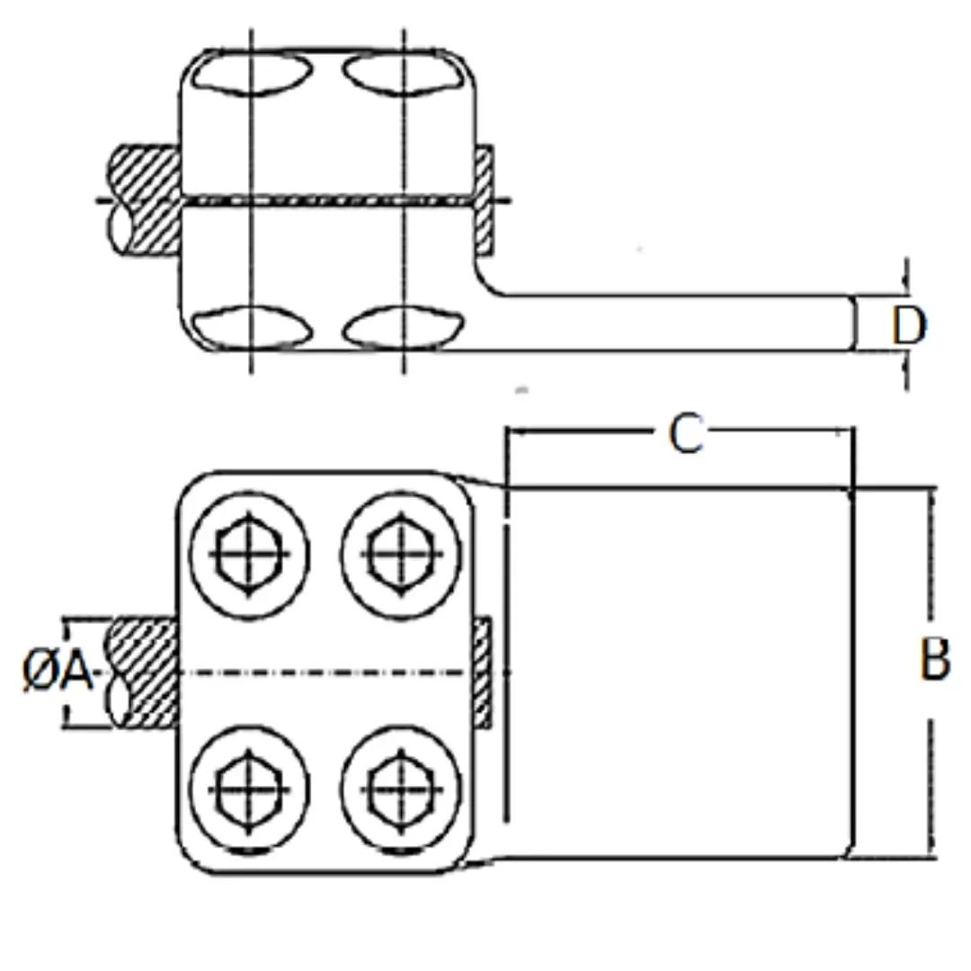 CONECTORES ANTICORONA RECTO CABLE-PLATINA F1 C:Ø20.3-22.7MM P:80x80MM MODELO 351.153 ARAGCU EI
