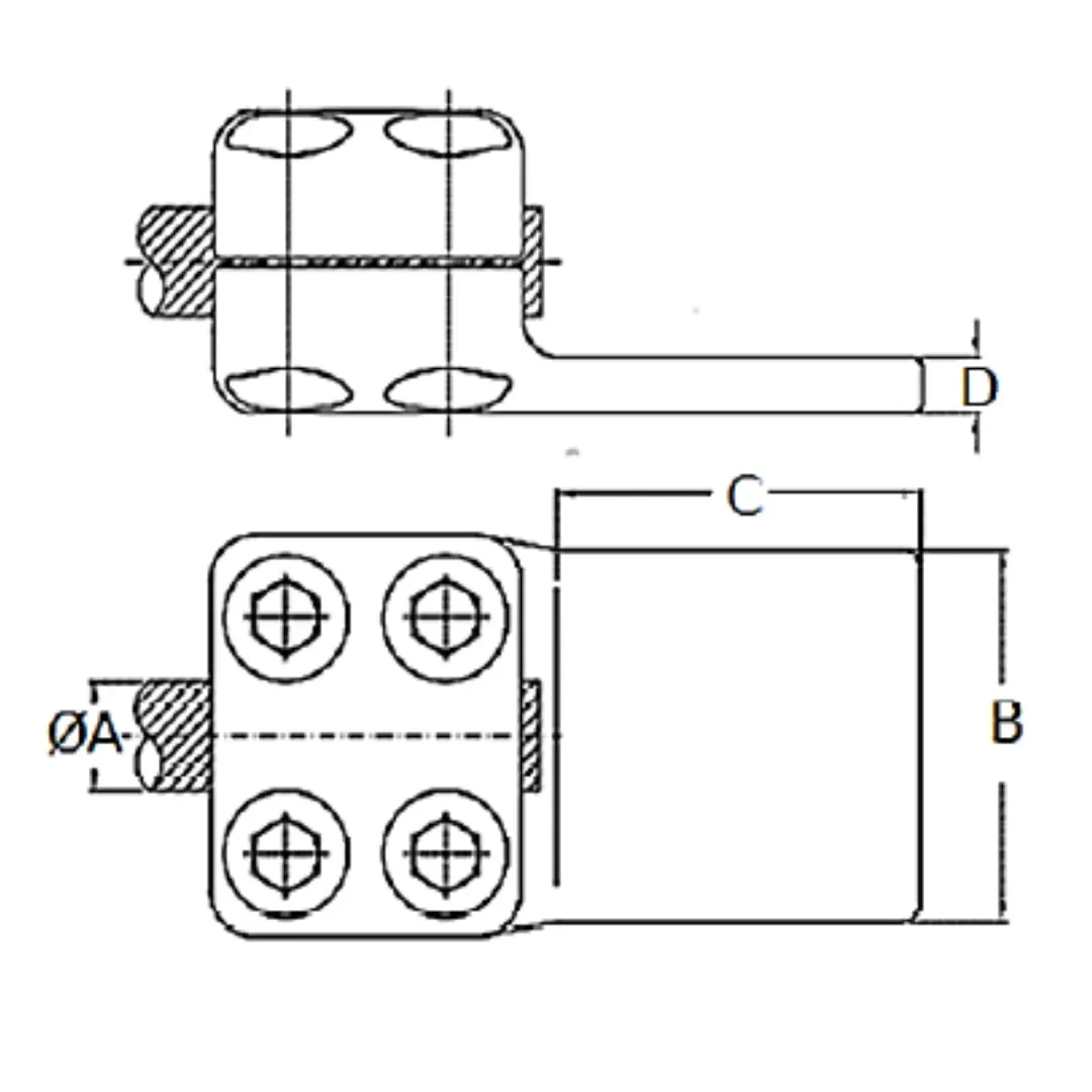 CONECTORES ANTICORONA RECTO CABLE-PLATINA F1 C:Ø24.4-26.2MM P:80x80MM MODELO 351.154 ARAGCU EI