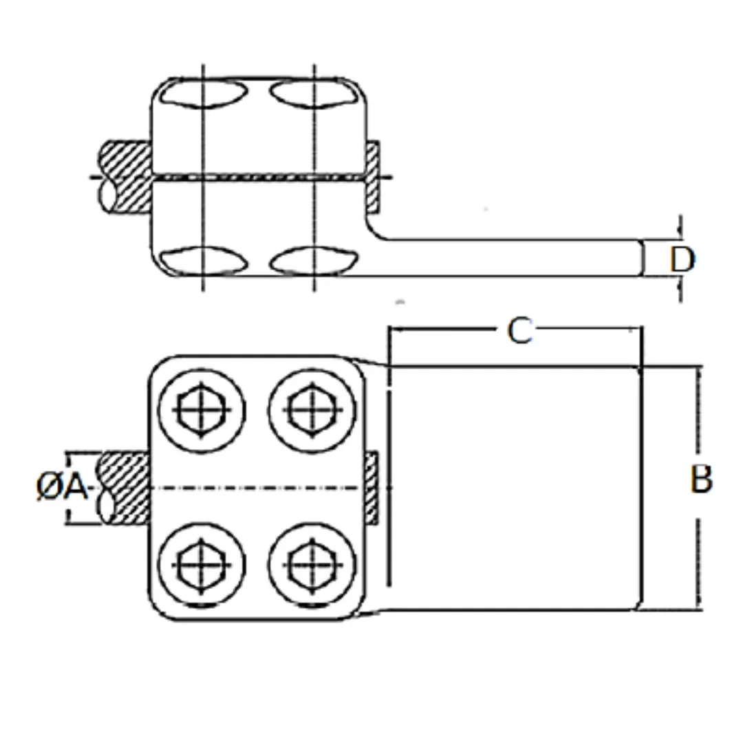 CONECTORES ANTICORONA RECTO CABLE-PLATINA F1 C:Ø27.1-29.3MM P:80x80MM MODELO 351.155 ARAGCU EI1