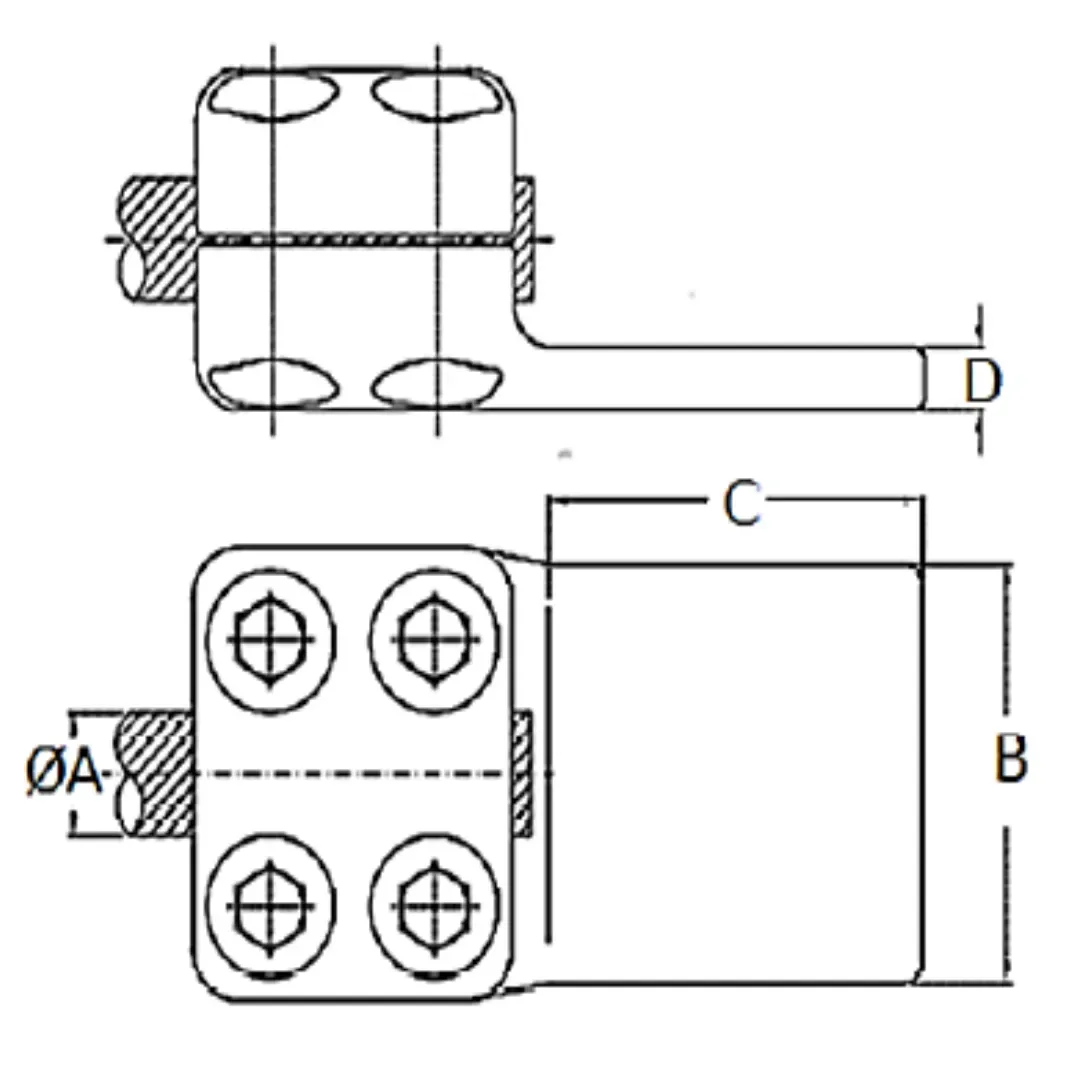 CONECTORES ANTICORONA RECTO CABLE-PLATINA F1 C:Ø32.6-36.0MM P:80x80MM MODELO 351.156 ARAGCU EI1
