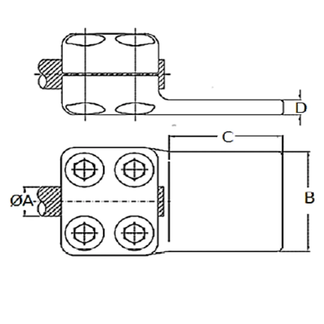 CONECTORES ANTICORONA RECTO CABLE-PLATINA F1 C:Ø12.5-14.6MM P:125x125MM MODELO 351.16 ARAGCU EI