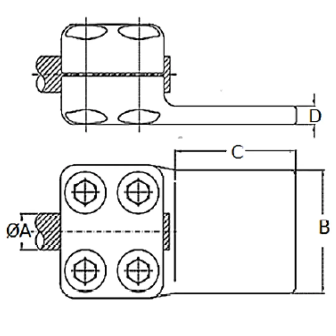 CONECTORES ANTICORONA RECTO CABLE-PLATINA F1 C:Ø24.4-26.2MM P:100x100MM MODELO 351.162 ARAGCU EI