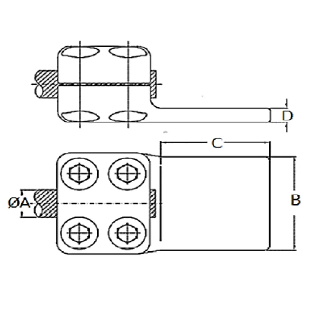 CONECTORES ANTICORONA RECTO CABLE-PLATINA F1 C:Ø32.6-36.0MM P:100x100MM MODELO 351.167 ARAGCU EI1